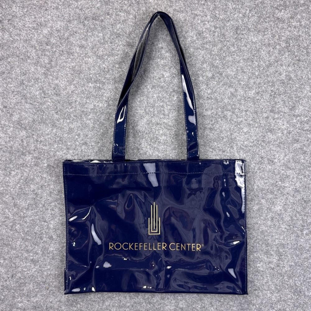 Rockefeller Center NYC Navy Blue Patent Glossy Zip Top Tote Bag Souvenir